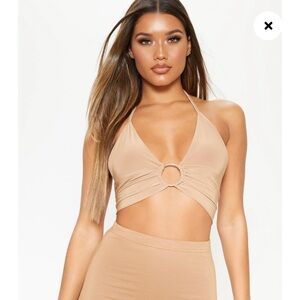 NWOT CAMEL PLUNGE RING DETAIL BRALETTE